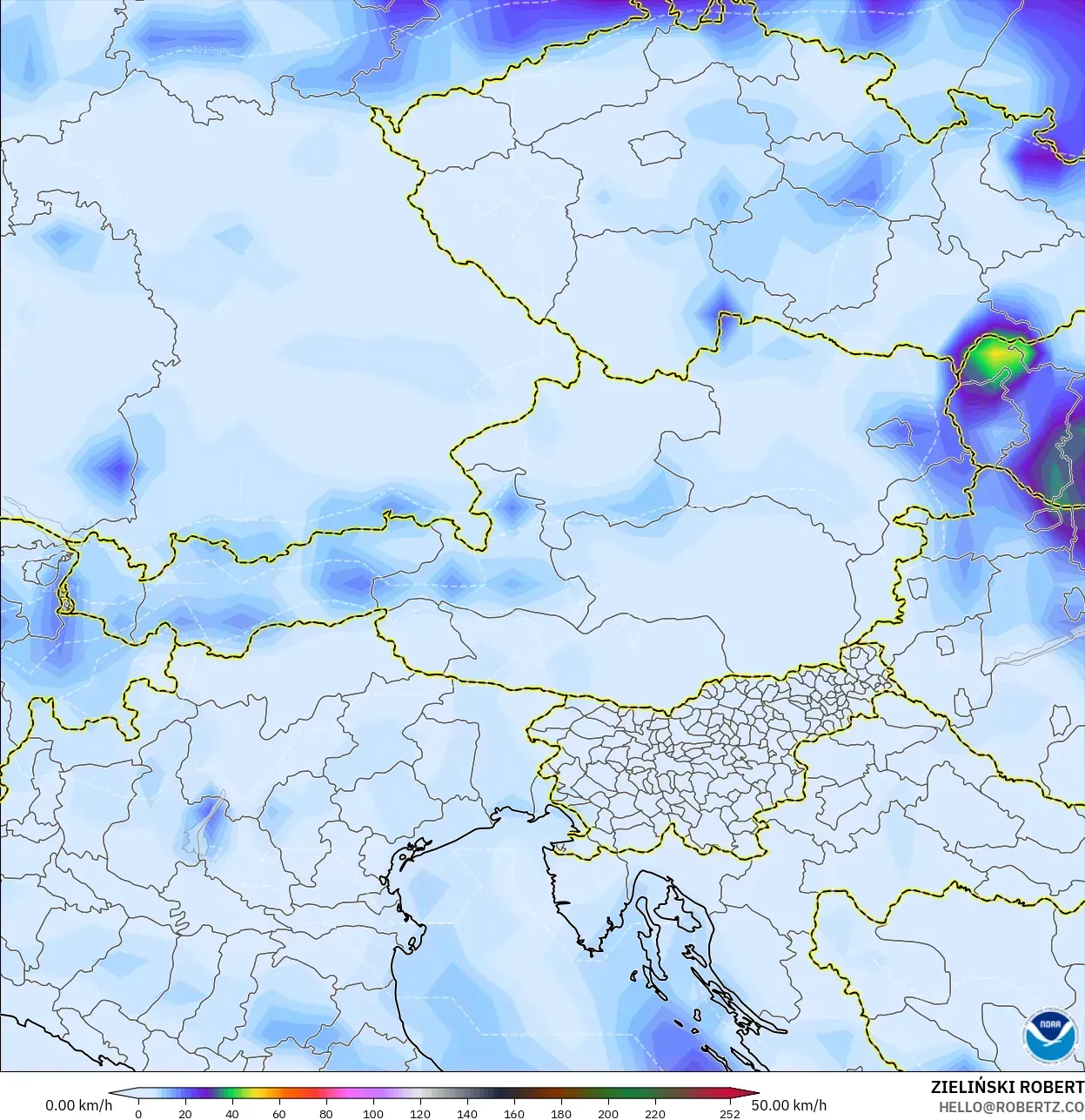 GFS modelo - Austria, Ráfagas de viento