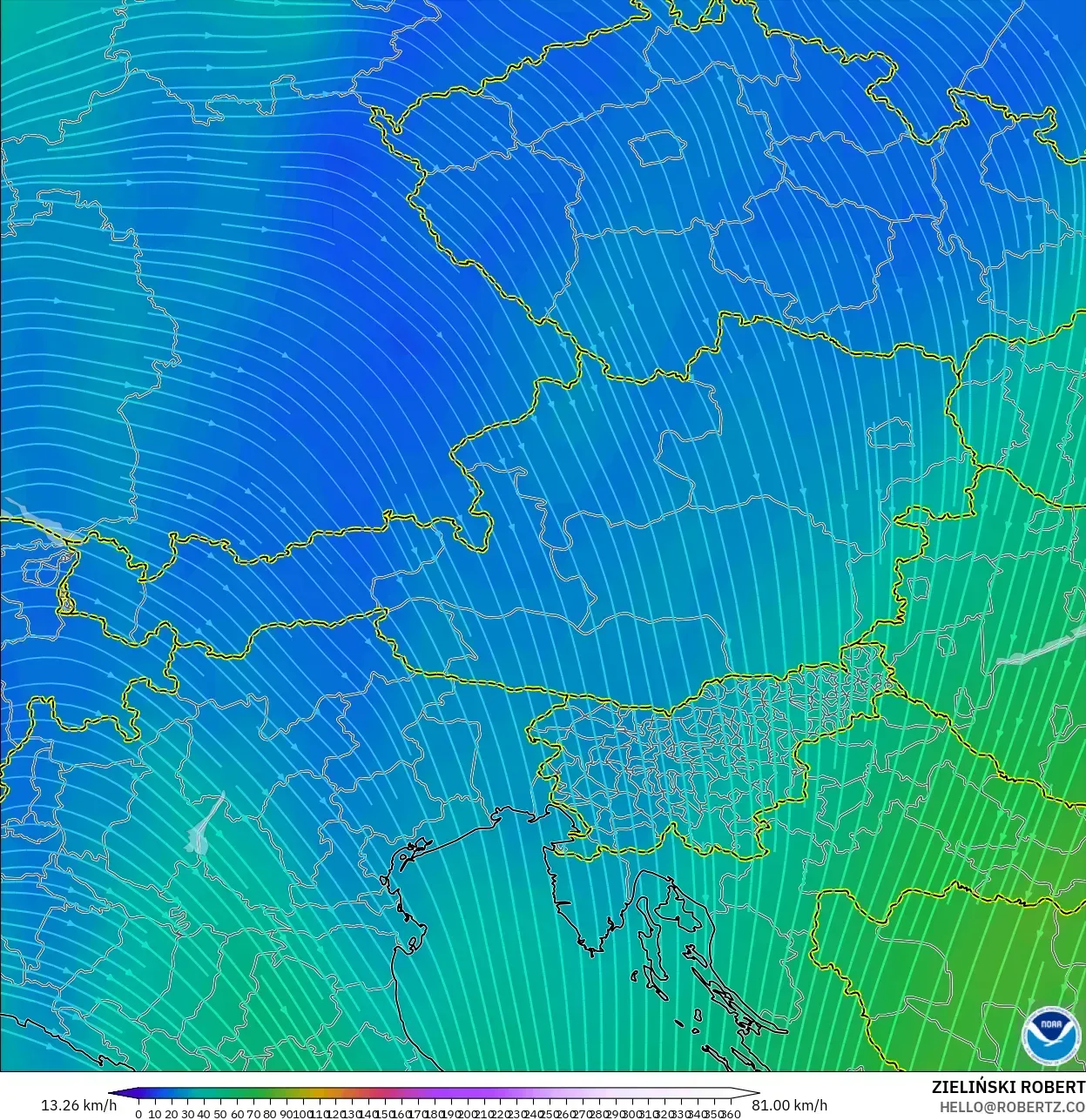 GFS modelo - Austria, Viento a 300 hPa (corriente en chorro)