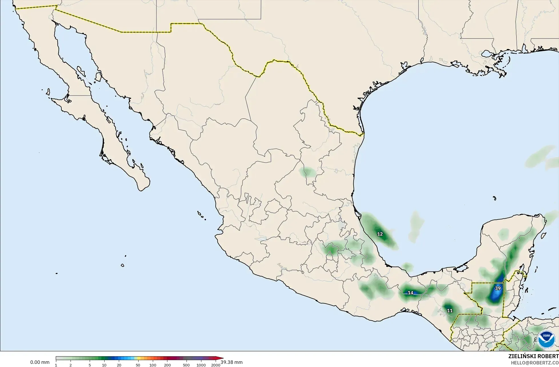 GFS modelo - México, Acumulación de precipitación