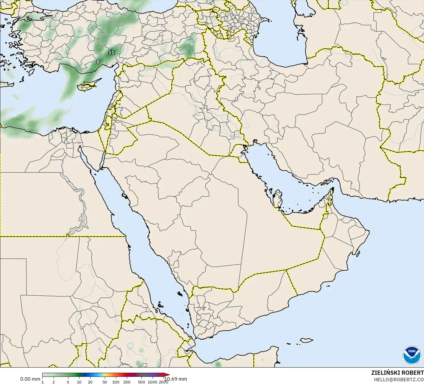GFS modelo - Oriente Medio, Acumulación de precipitación