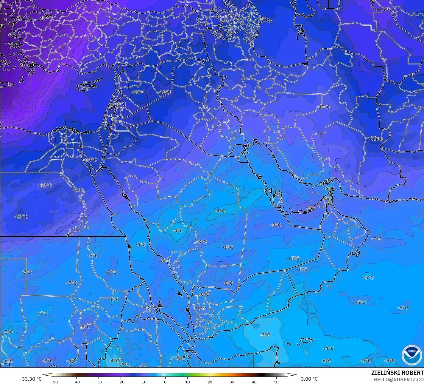 GFS modelo - Oriente Medio, Temperatura a 500 hPa