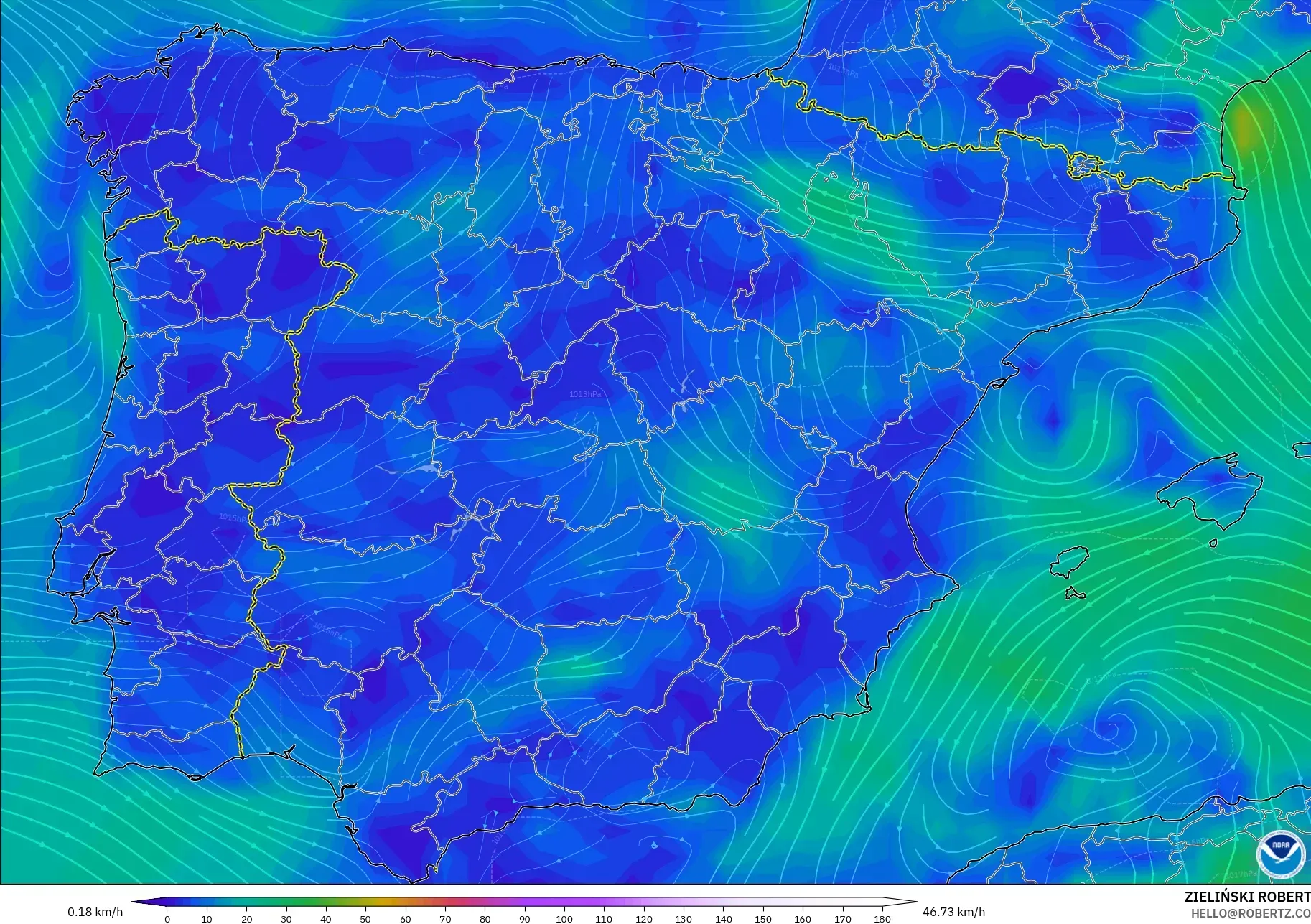 GFS modelo - España, Viento a 10 m
