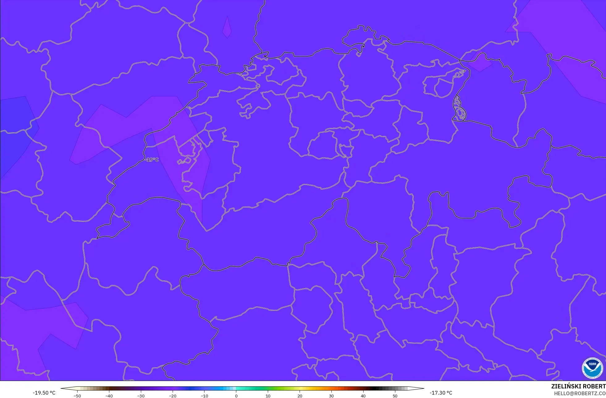 GFS modelo - Suiza, Temperatura a 500 hPa