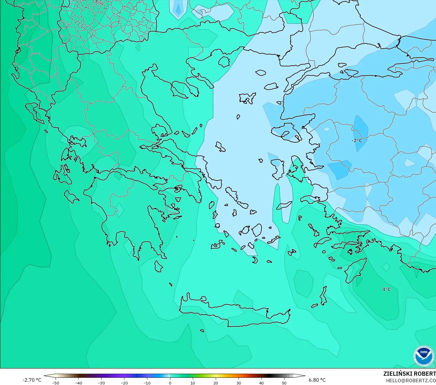 GFS modelo - Grecia, Temperatura a 850 hPa