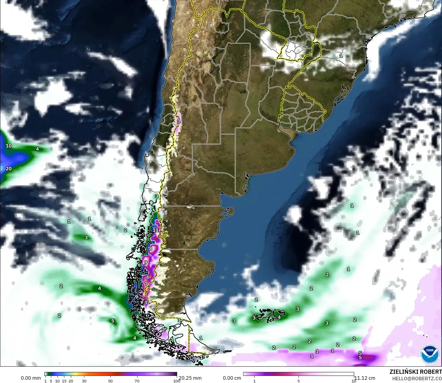 GFS modelo - Argentina, Precipitación, nubes y presión