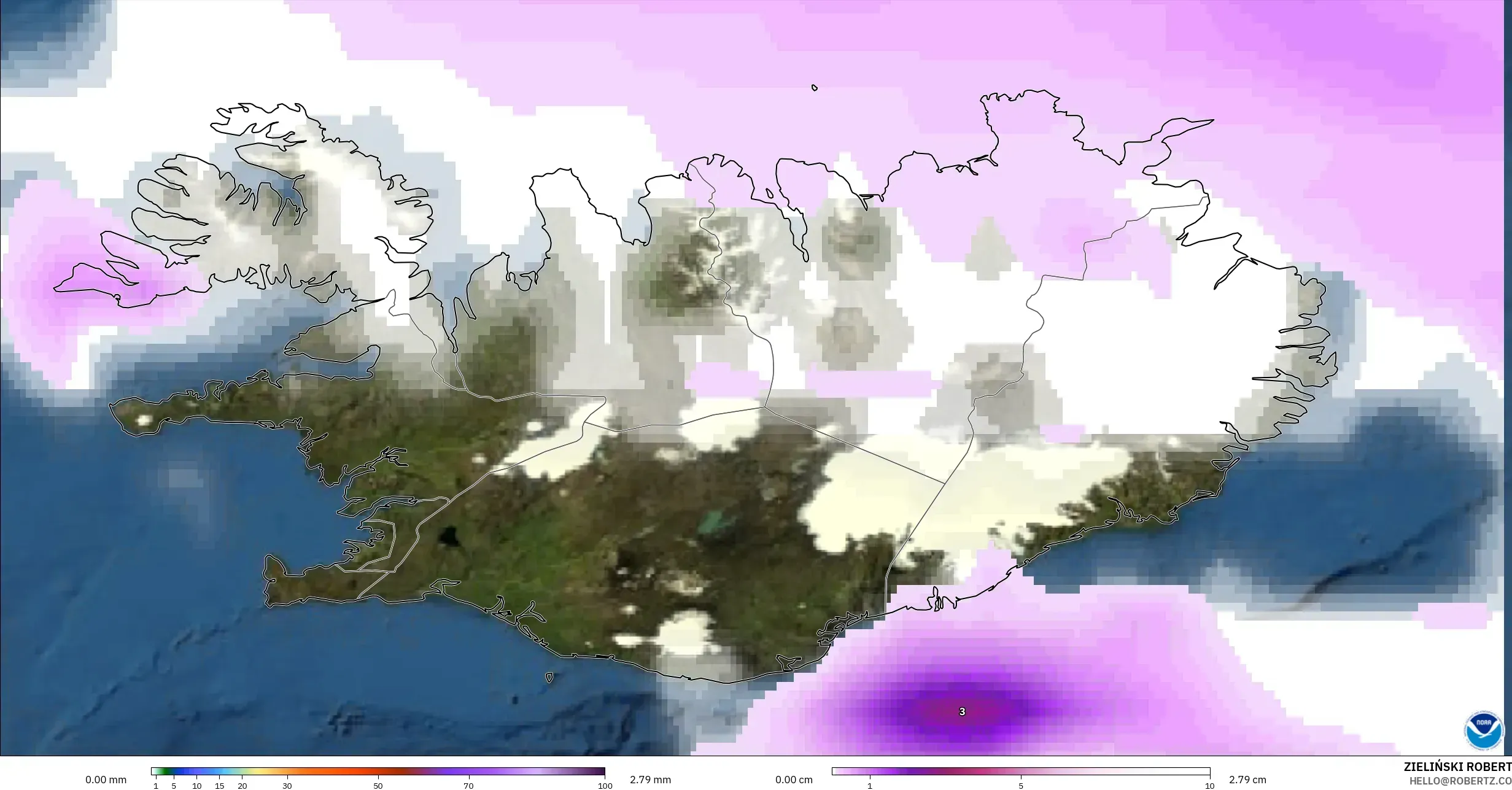 GFS modelo - Islandia, Precipitación, nubes y presión