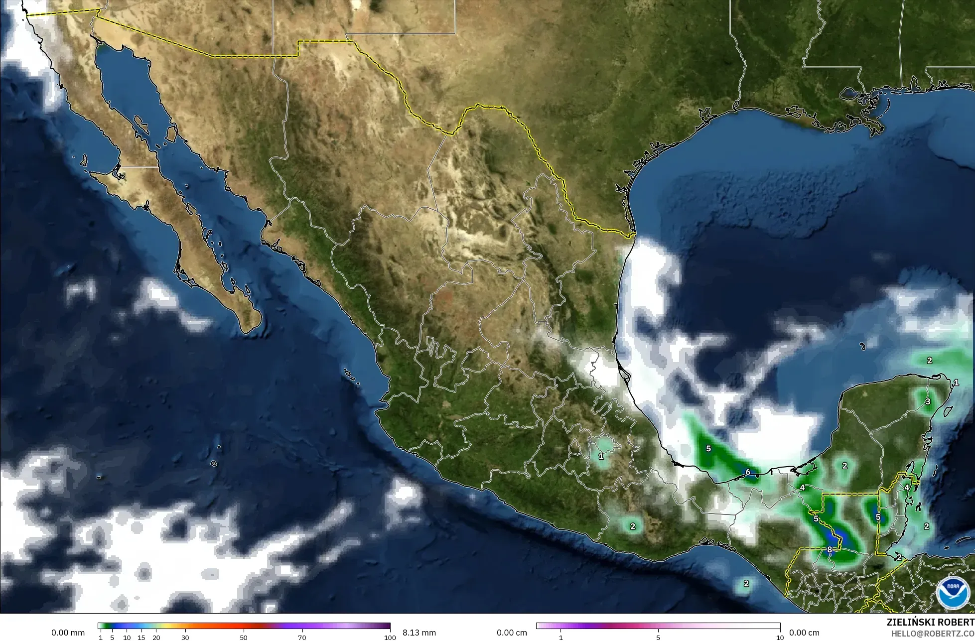 GFS modelo - México, Precipitación, nubes y presión