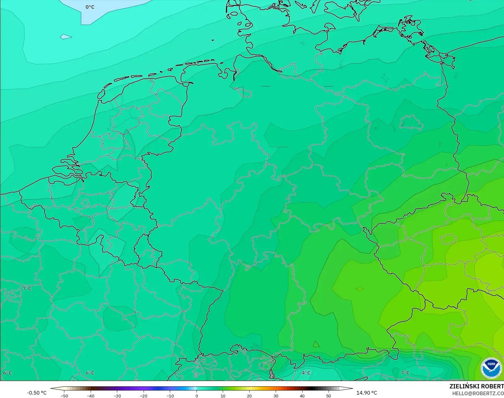 GFS modelo - Alemania, Temperatura a 850 hPa