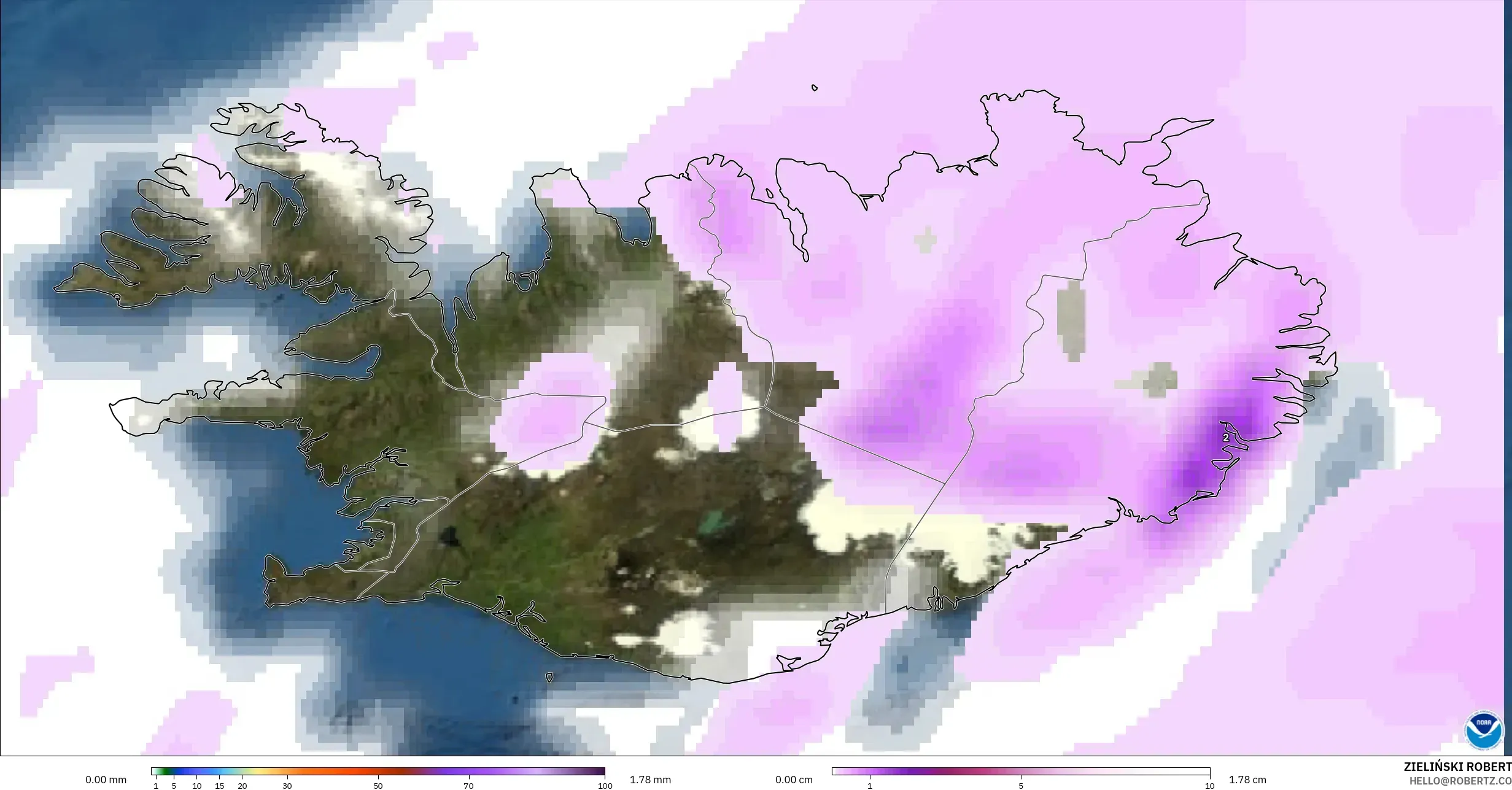 GFS modelo - Islandia, Precipitación, nubes y presión