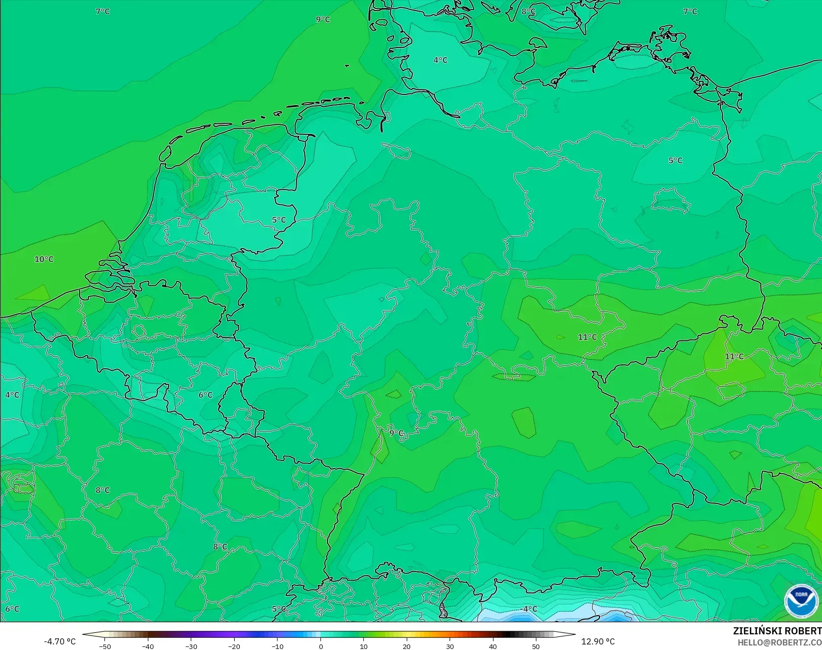 GFS modelo - Alemania, Temperatura a 2 m