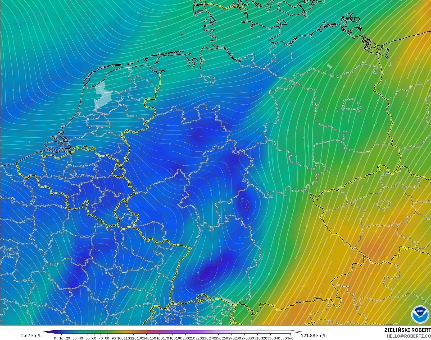 GFS modelo - Alemania, Viento a 300 hPa (corriente en chorro)
