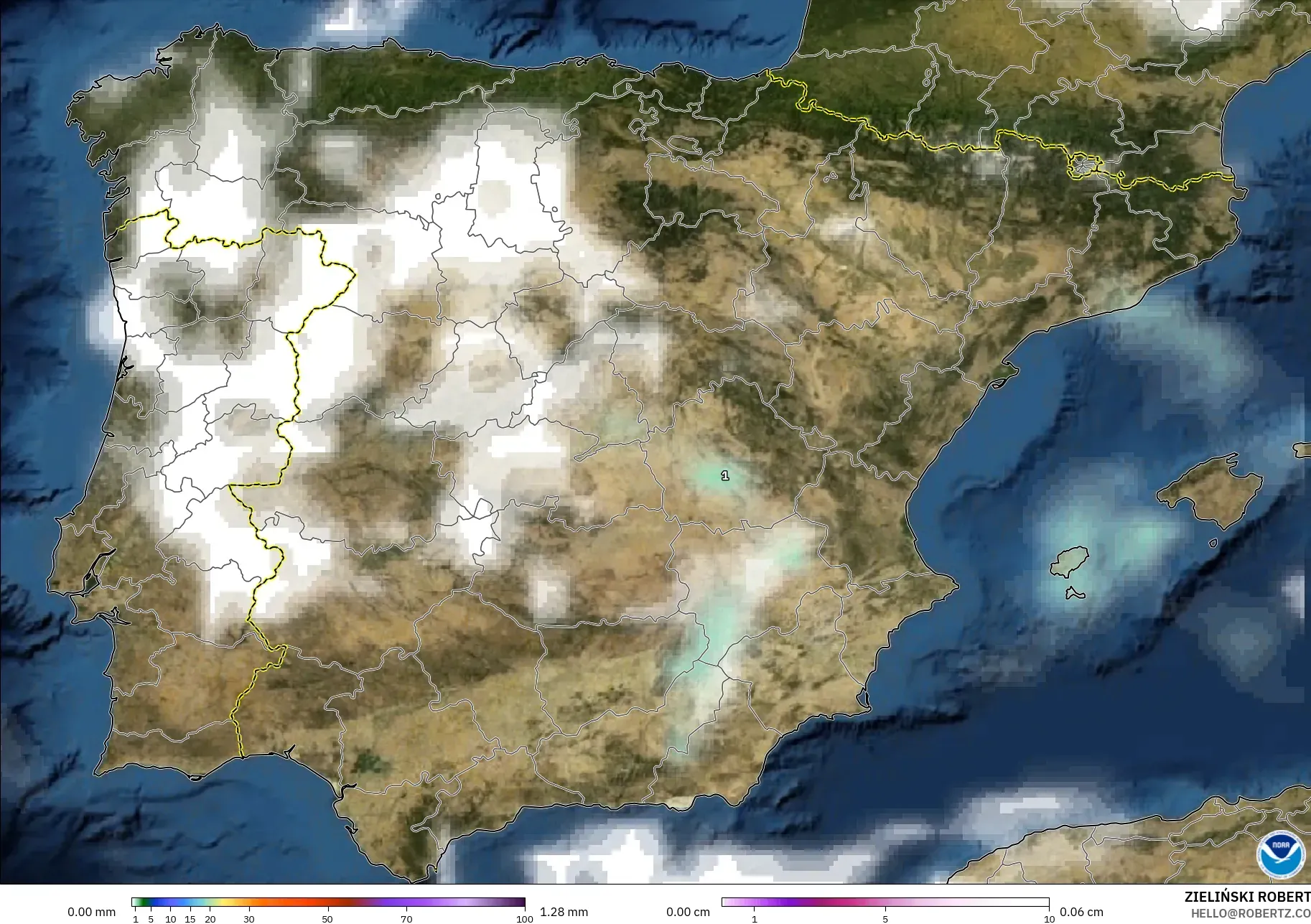 GFS modelo - España, Precipitación, nubes y presión