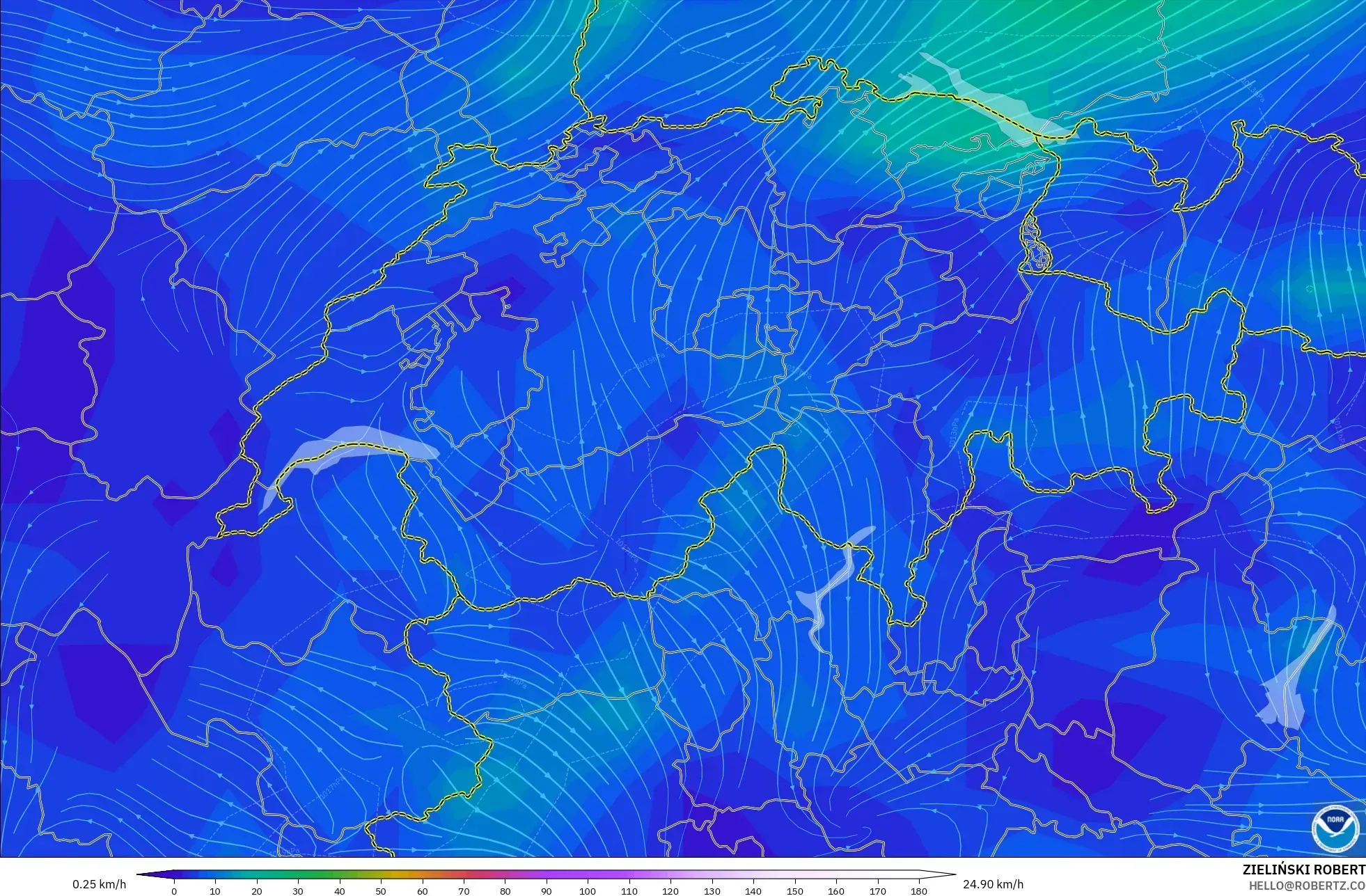 GFS modelo - Suiza, Viento a 10 m