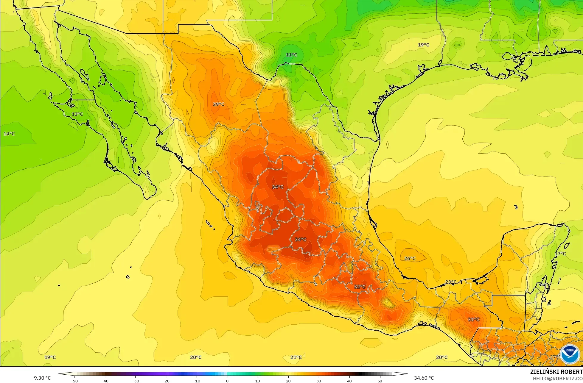 GFS modelo - México, Temperatura a 850 hPa