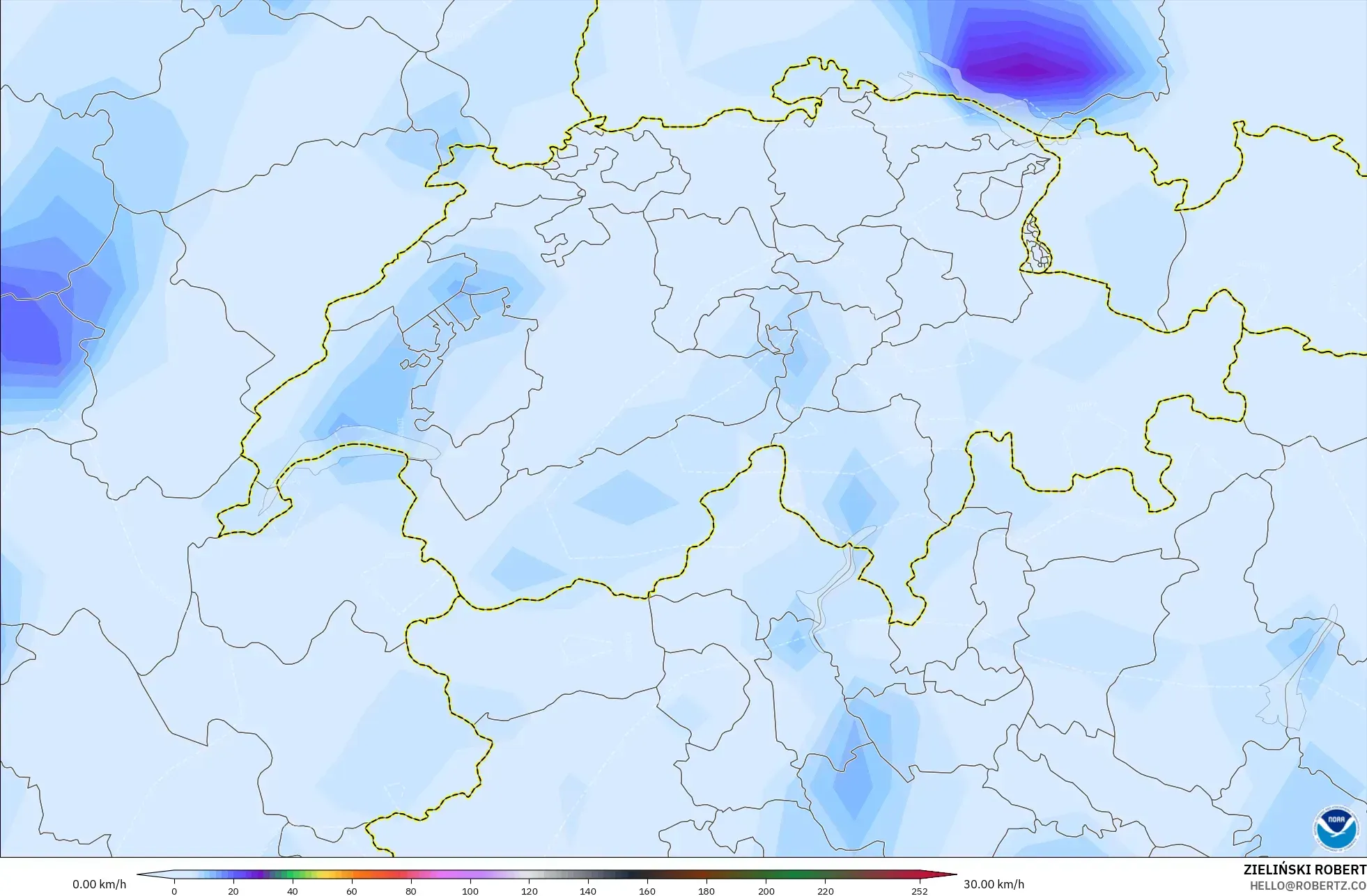 GFS modelo - Suiza, Ráfagas de viento