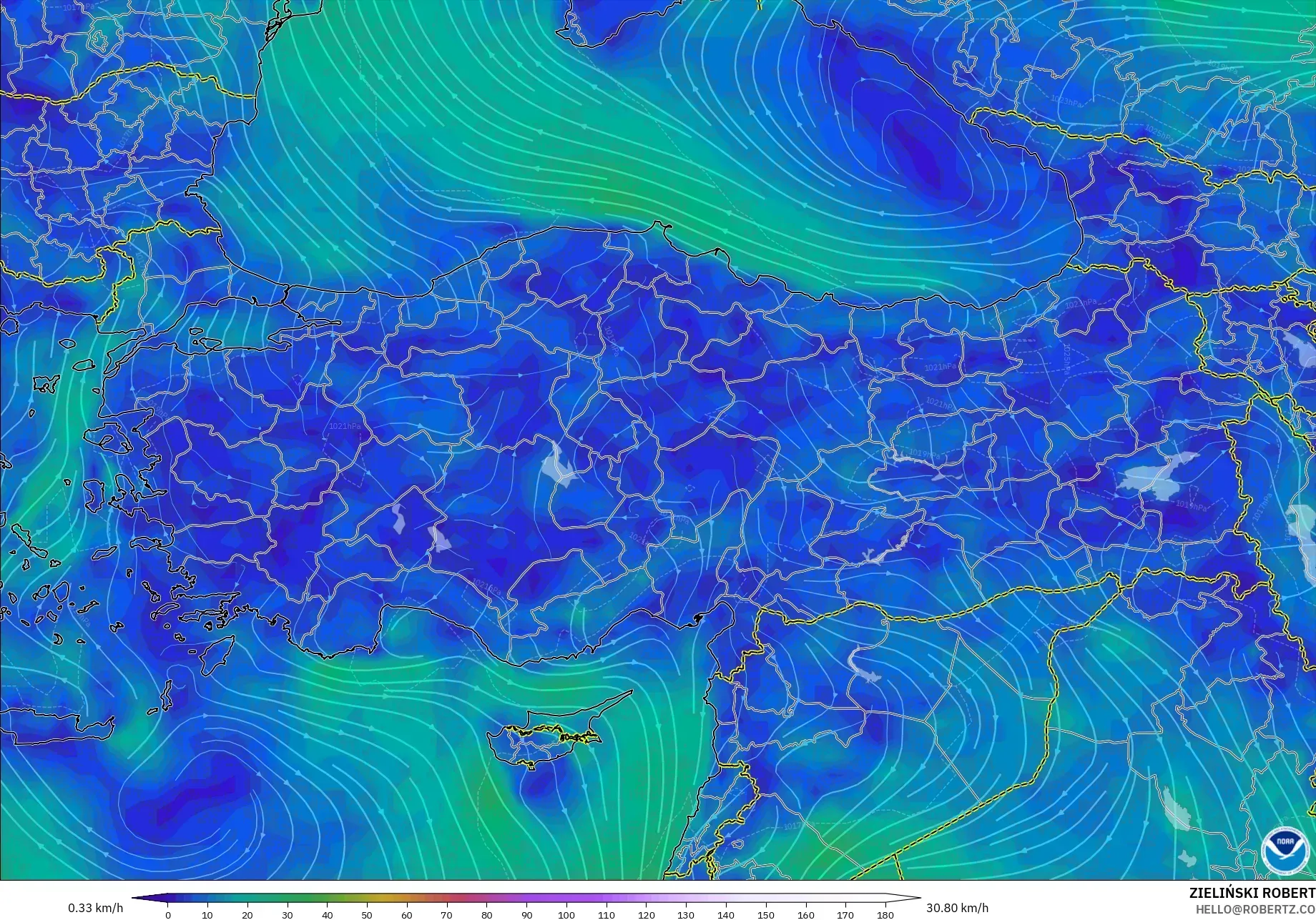 GFS modelo - Turquía, Viento a 10 m