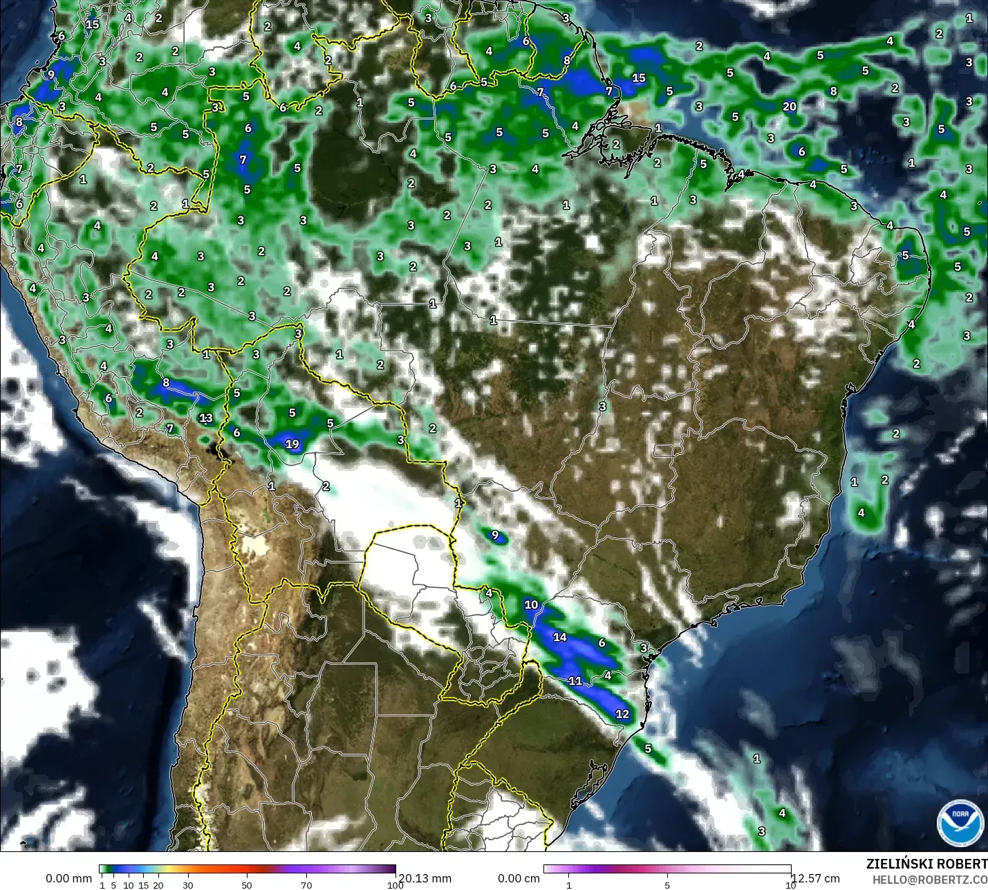GFS modelo - Brasil, Precipitación, nubes y presión