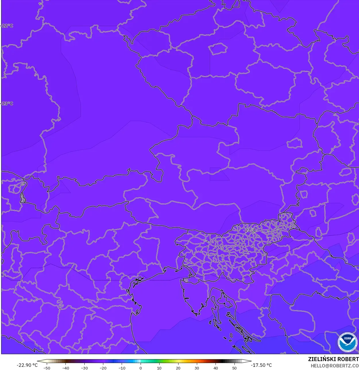 GFS modelo - Austria, Temperatura a 500 hPa