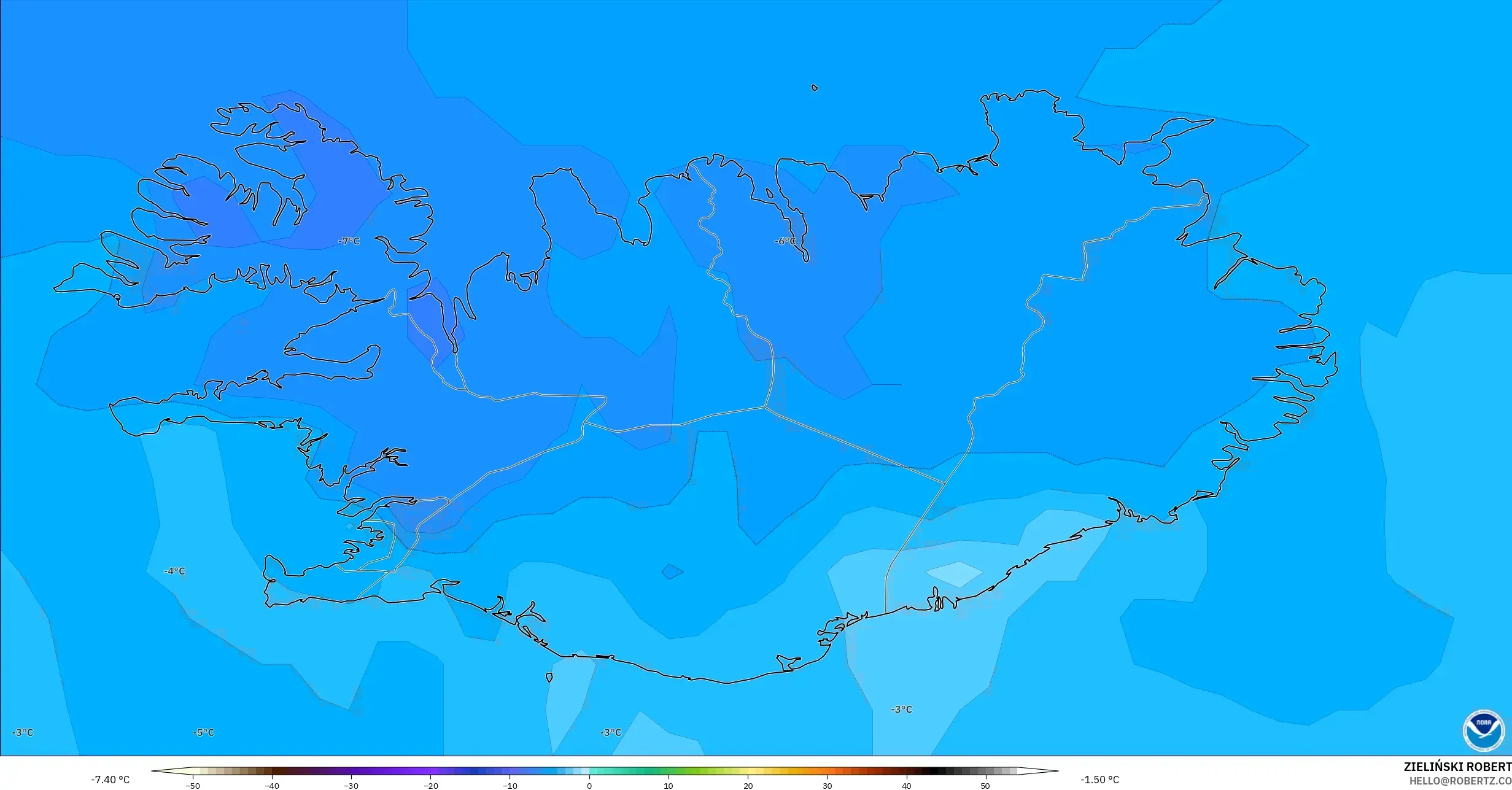 GFS modelo - Islandia, Temperatura a 850 hPa