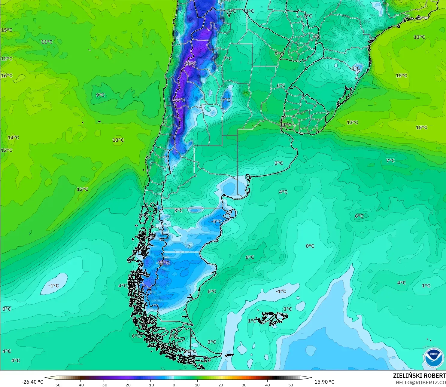 GFS modelo - Argentina, Punto de rocío a 2 m