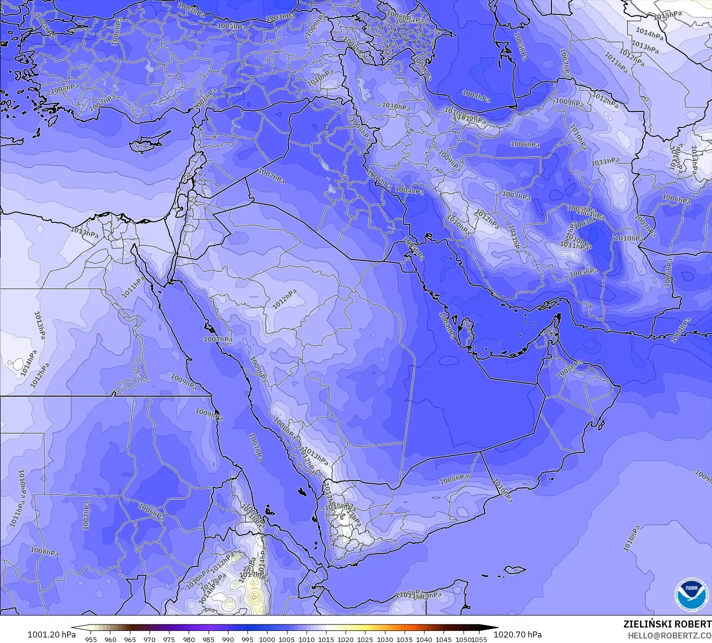 GFS modelo - Oriente Medio, Presión