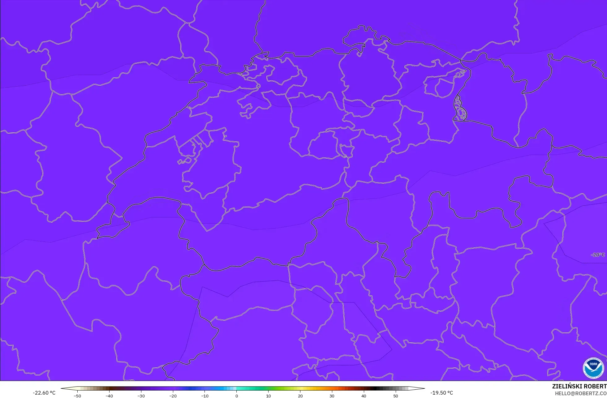 GFS modelo - Suiza, Temperatura a 500 hPa