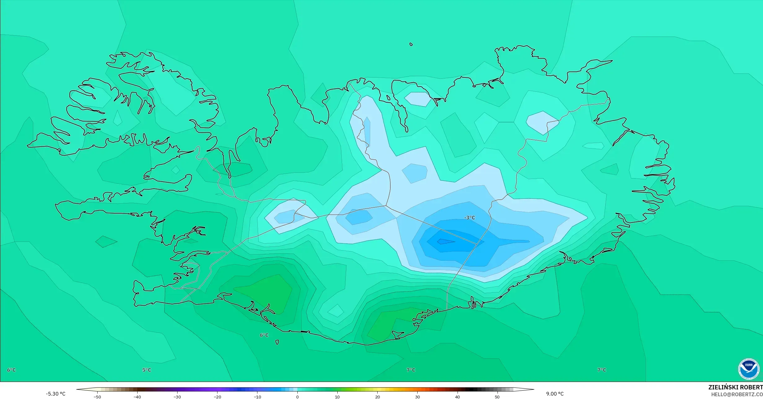 GFS modelo - Islandia, Temperatura a 2 m