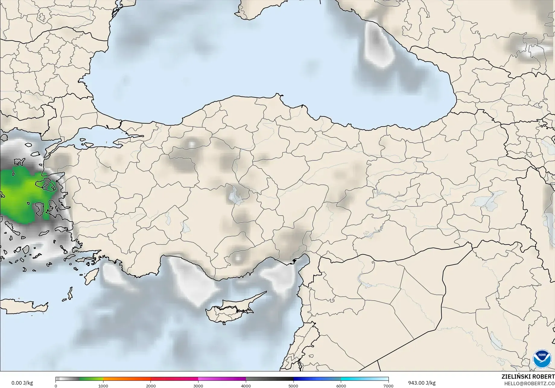 GFS modelo - Turquía, CAPE