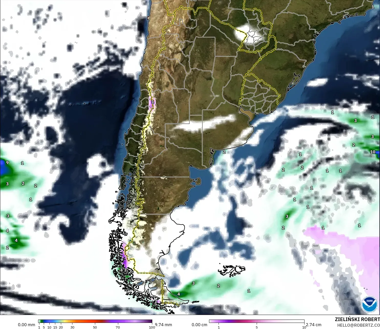 GFS modelo - Argentina, Precipitación, nubes y presión
