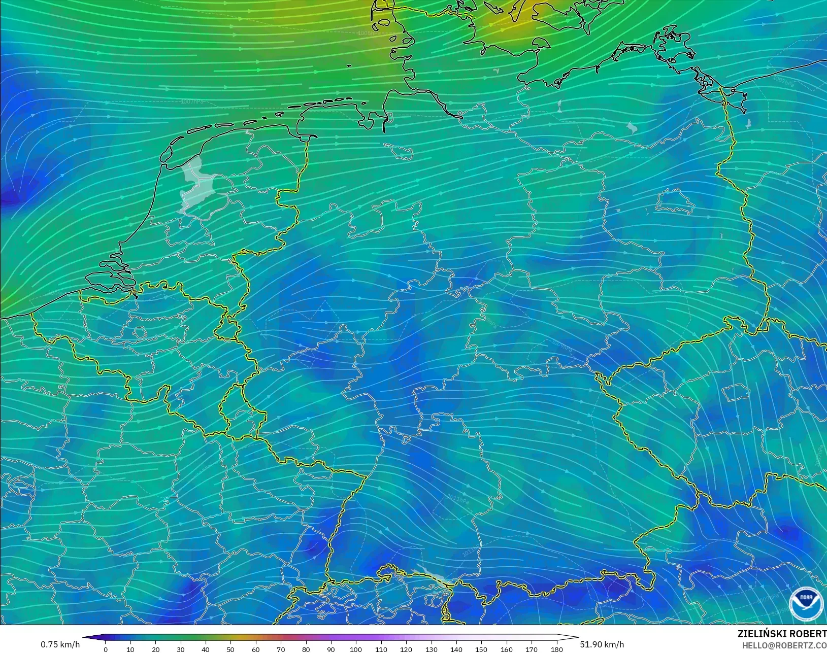 GFS modelo - Alemania, Viento a 10 m