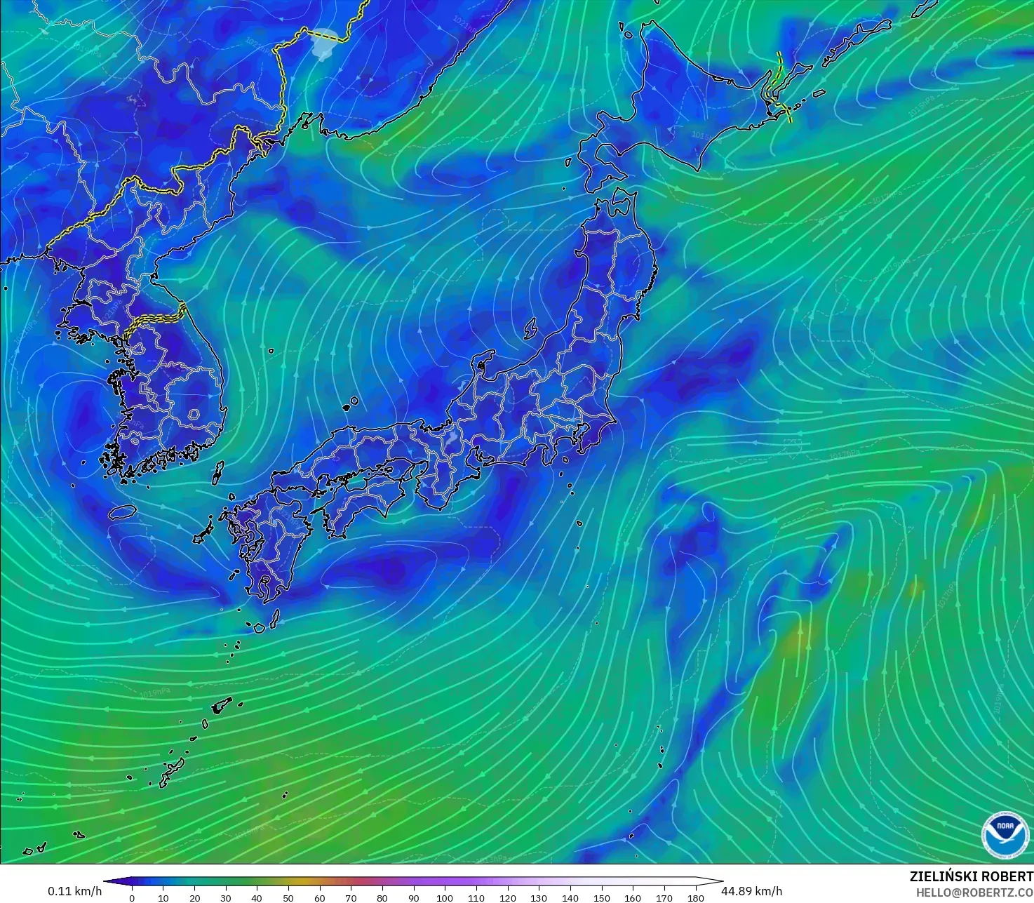 GFS modelo - Japón, Viento a 10 m