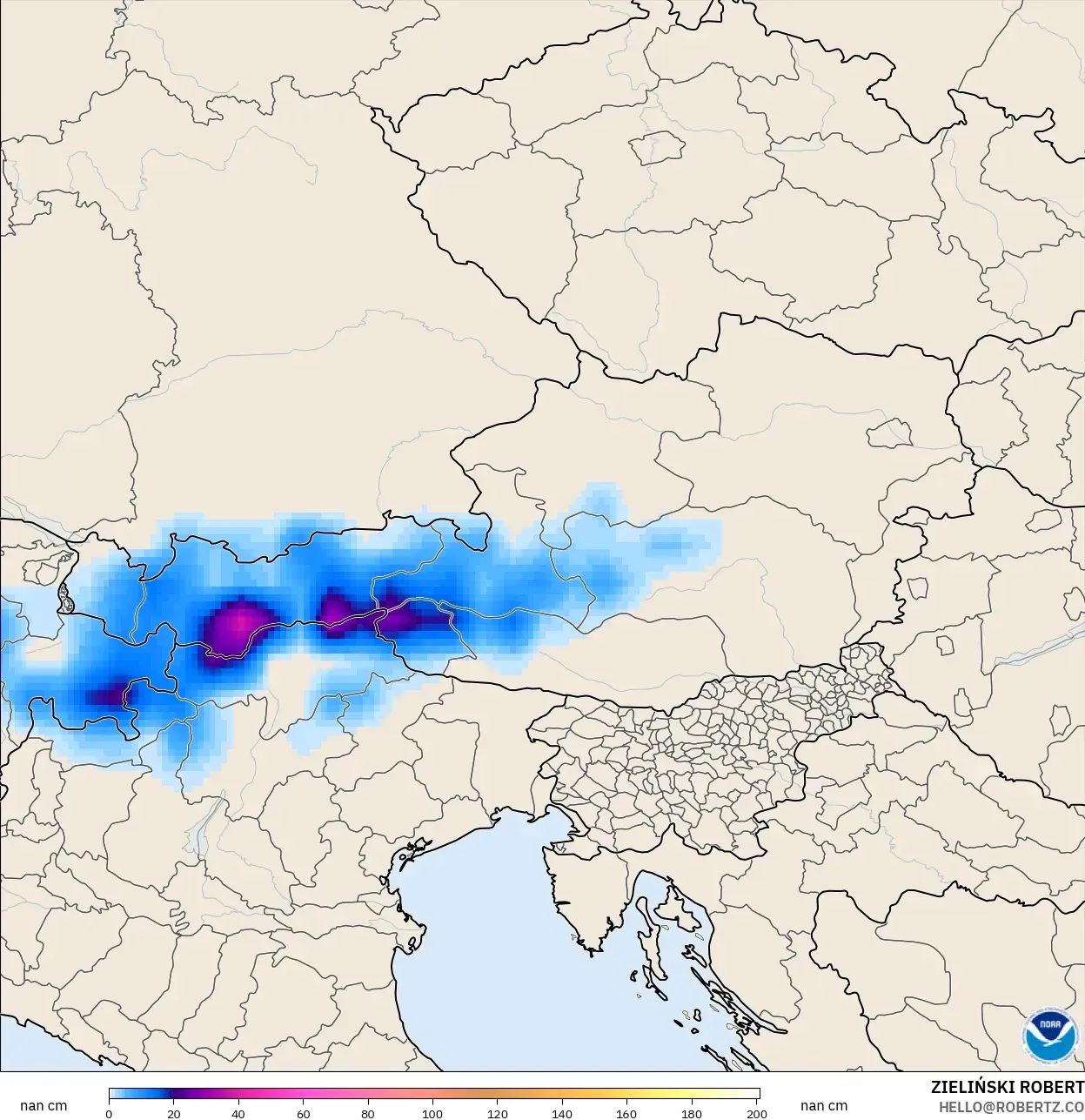 GFS modelo - Austria, Profundidad de nieve