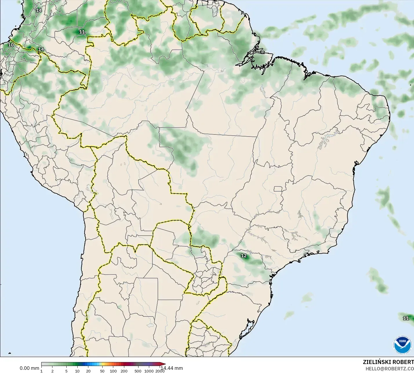 GFS modelo - Brasil, Acumulación de precipitación