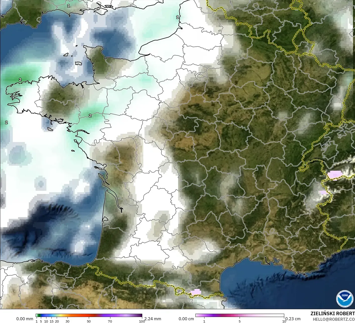 GFS modelo - Francia, Precipitación, nubes y presión