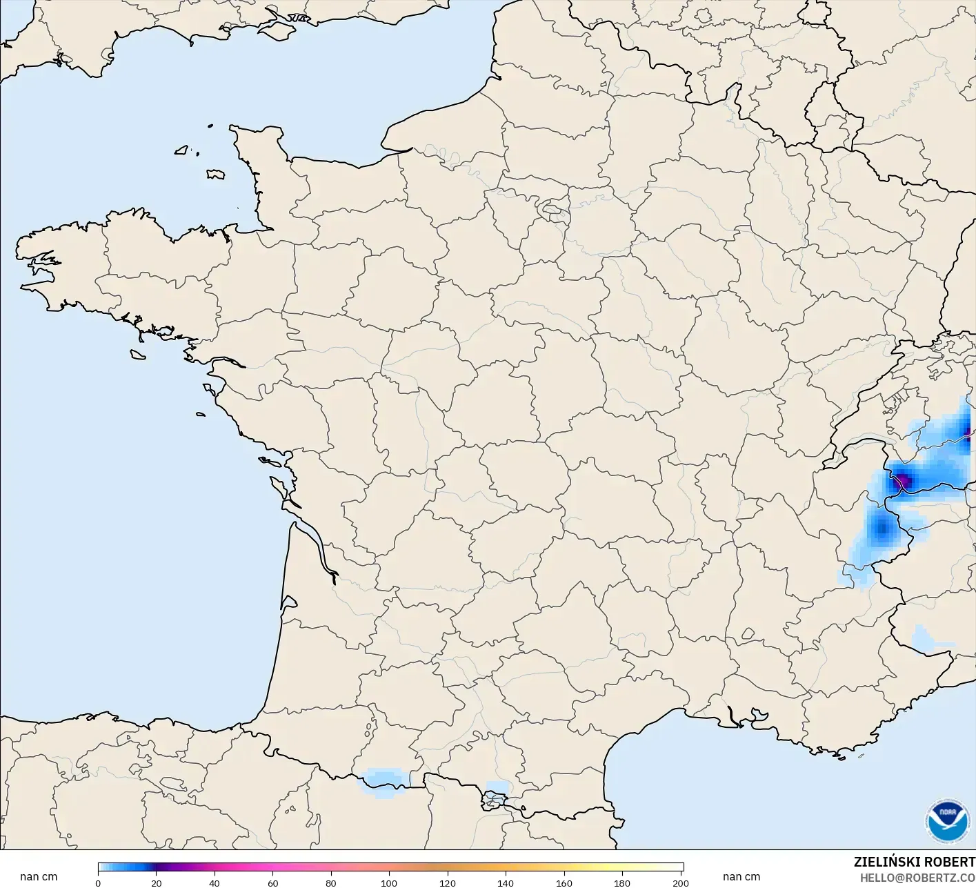 GFS modelo - Francia, Profundidad de nieve