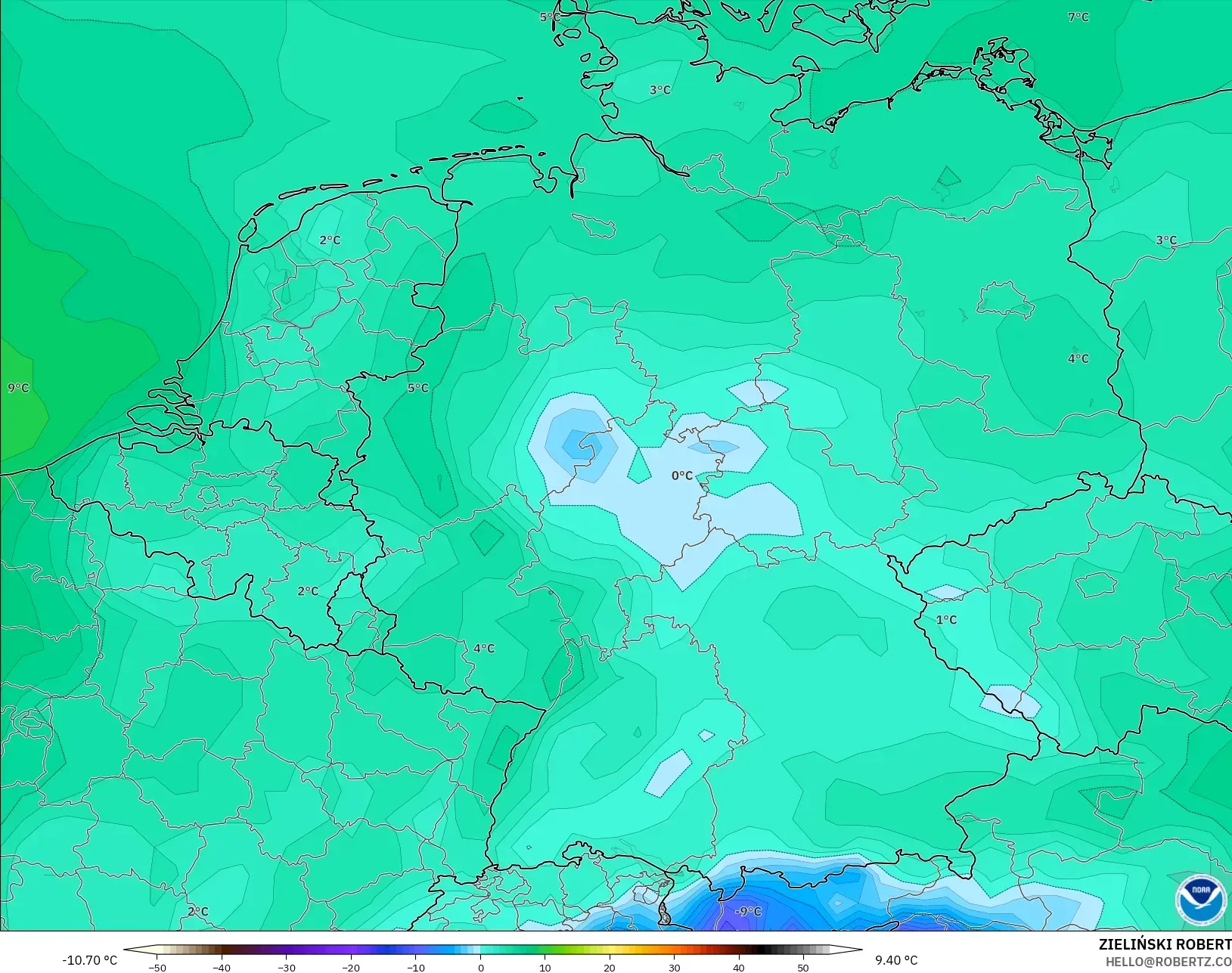 GFS modelo - Alemania, Punto de rocío a 2 m