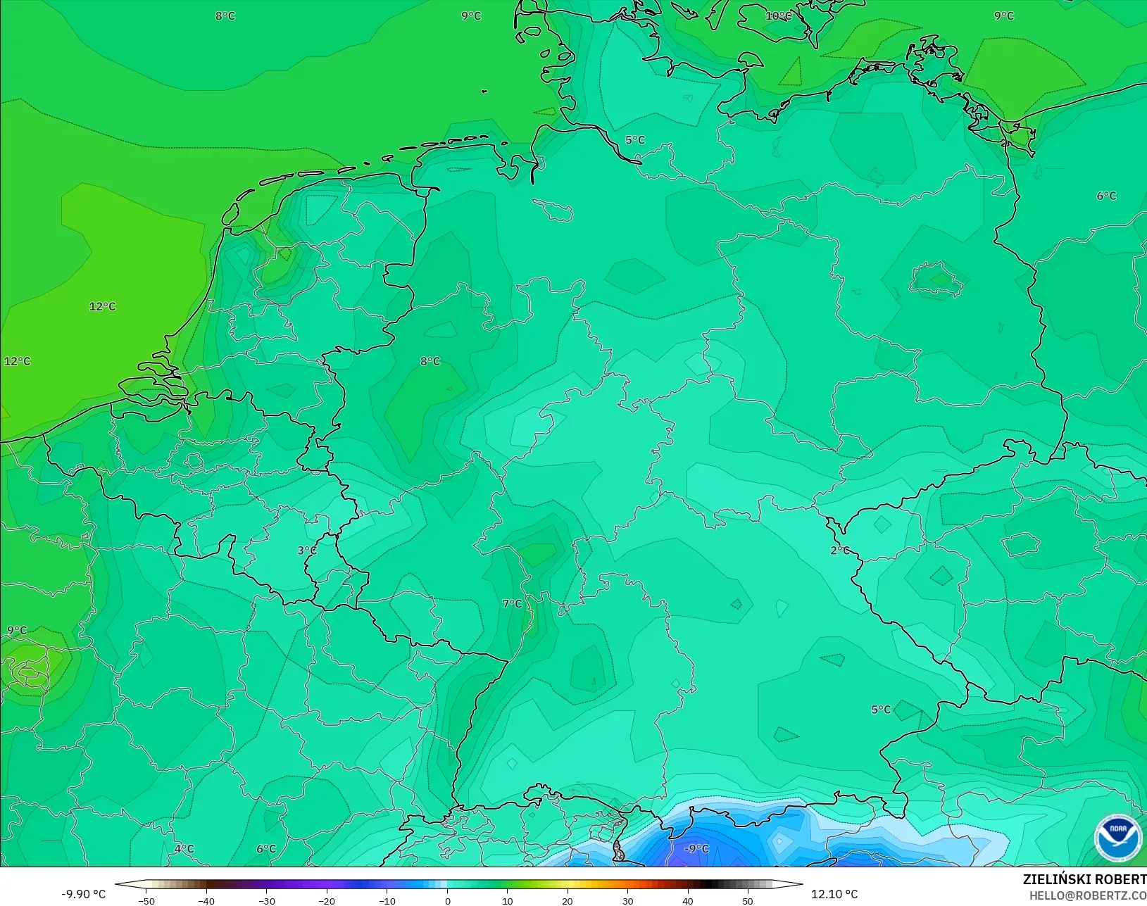 GFS modelo - Alemania, Temperatura a 2 m