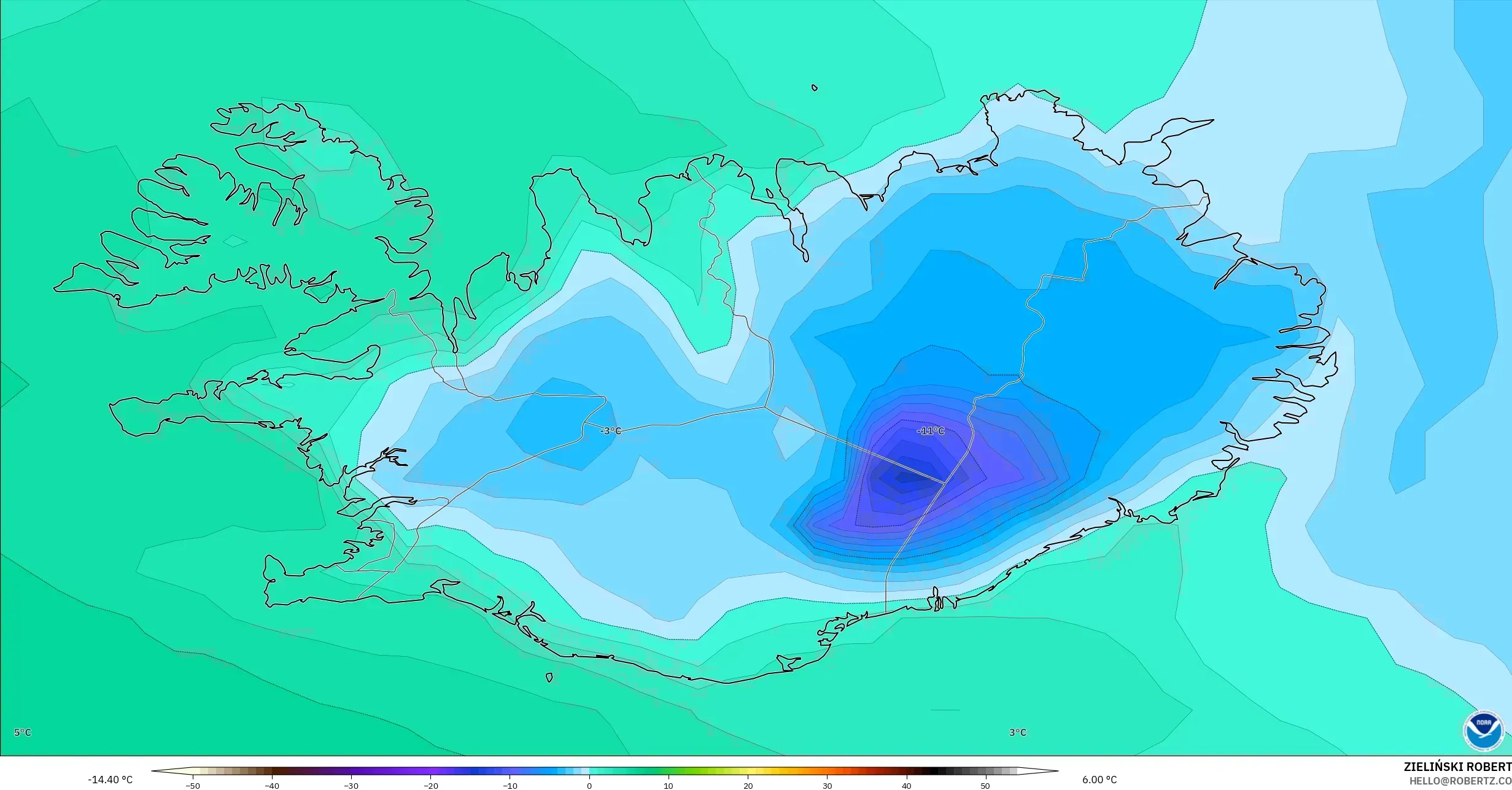 GFS modelo - Islandia, Punto de rocío a 2 m