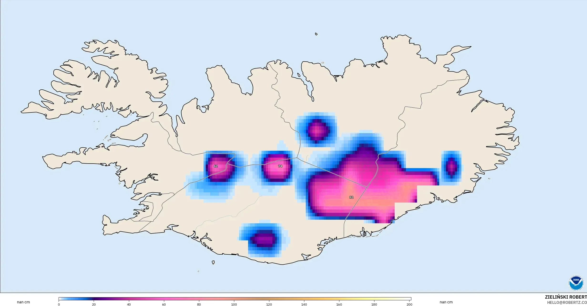 GFS modelo - Islandia, Profundidad de nieve