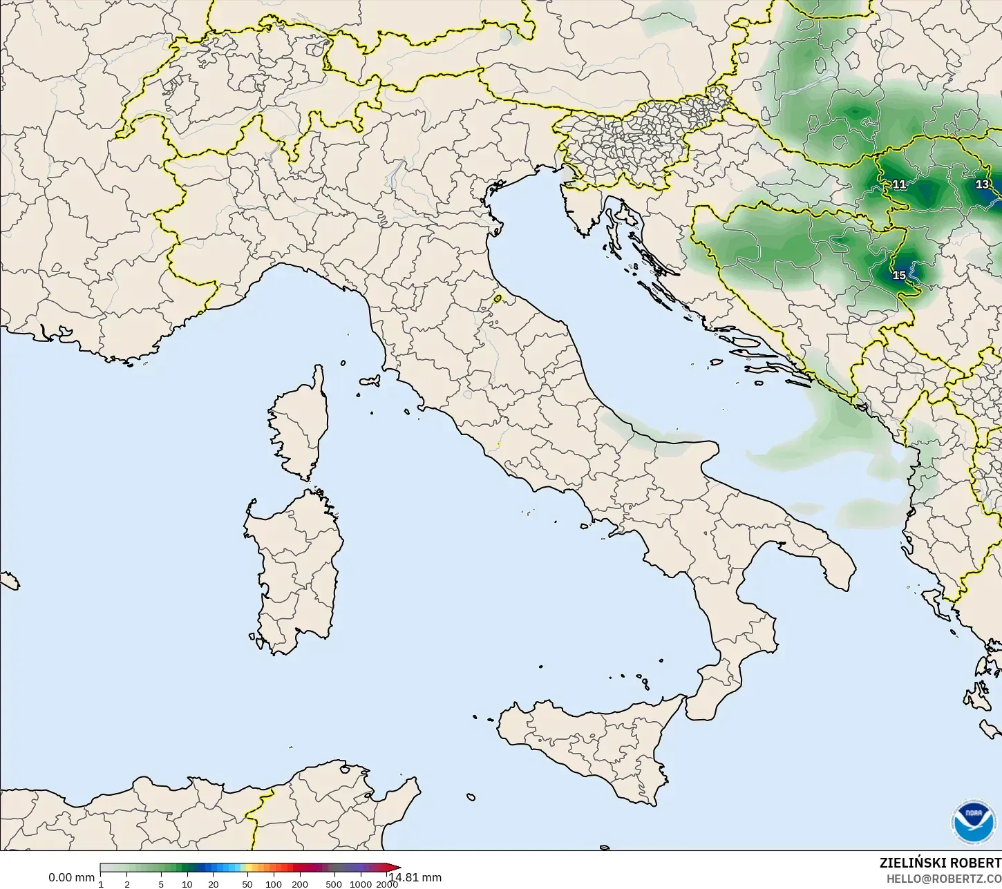 GFS modelo - Italia, Acumulación de precipitación