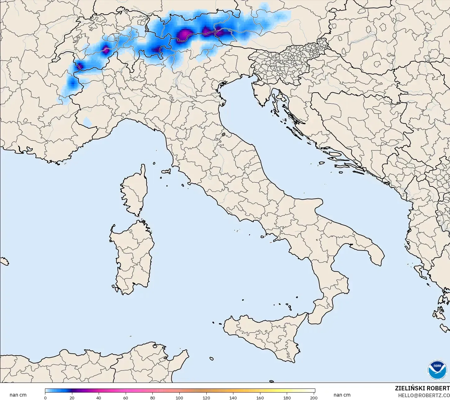 GFS modelo - Italia, Profundidad de nieve