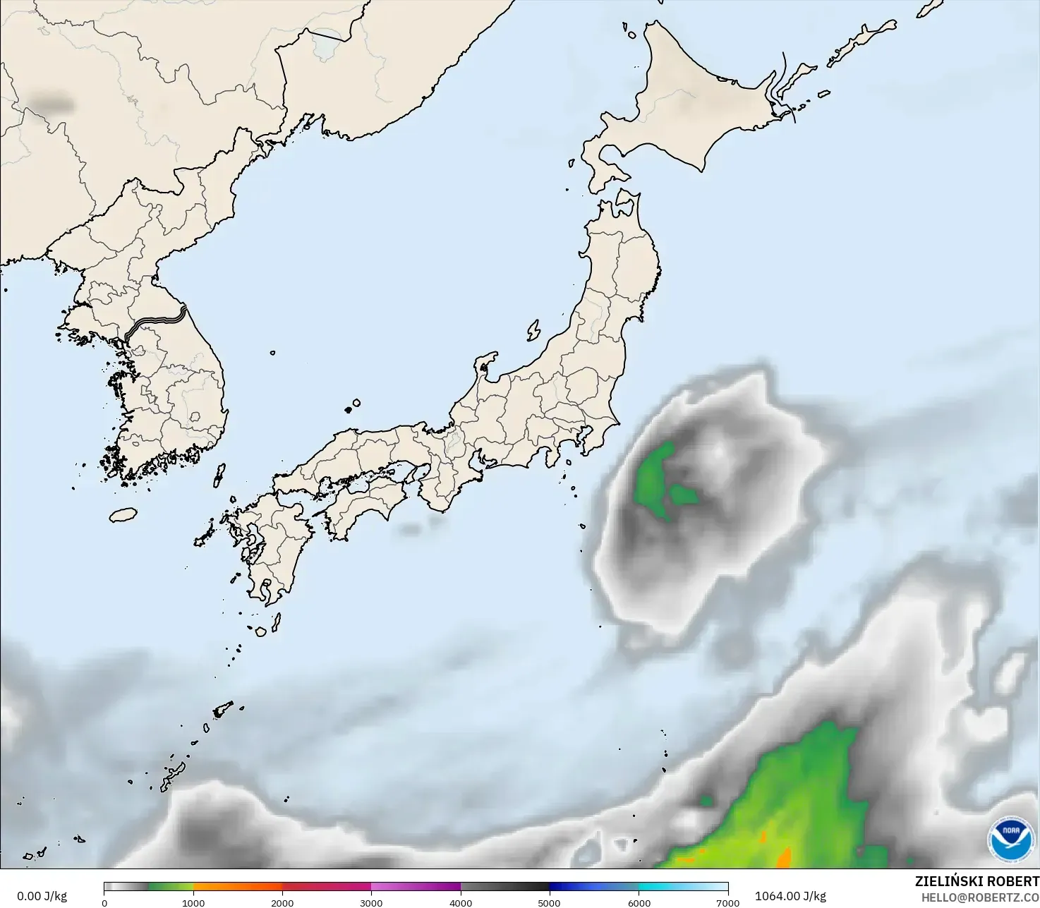 GFS modelo - Japón, CAPE