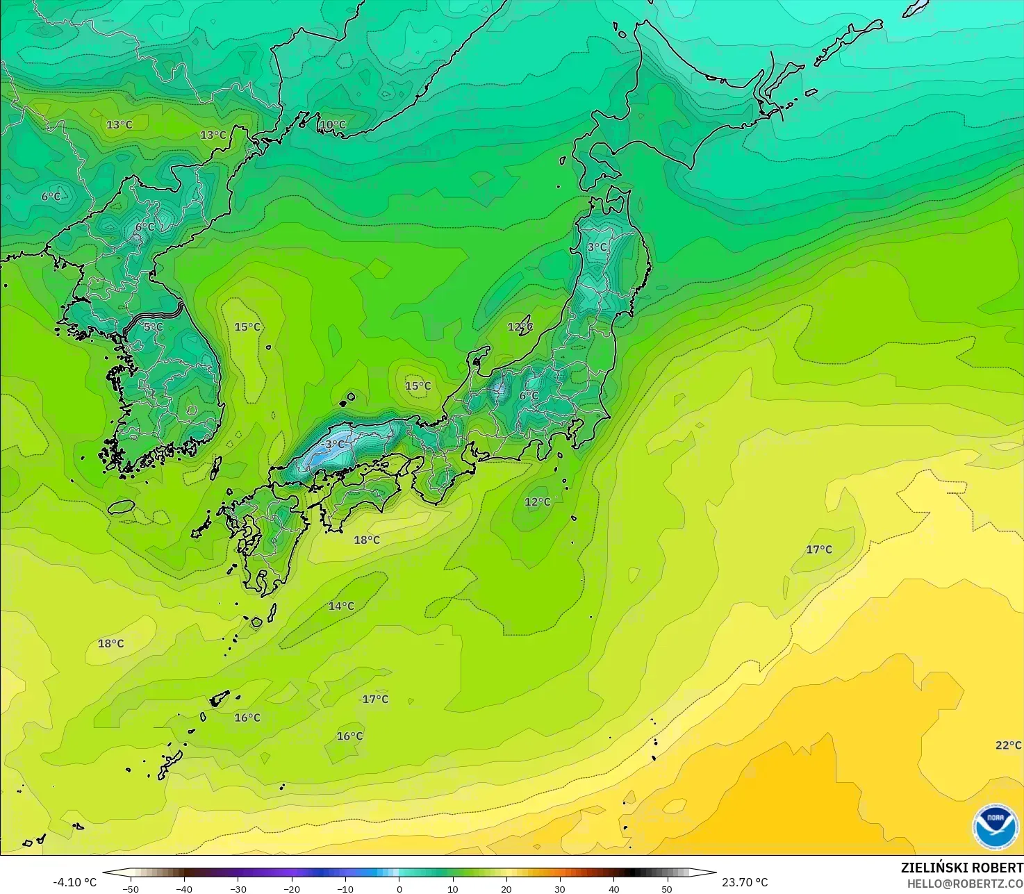 GFS modelo - Japón, Punto de rocío a 2 m