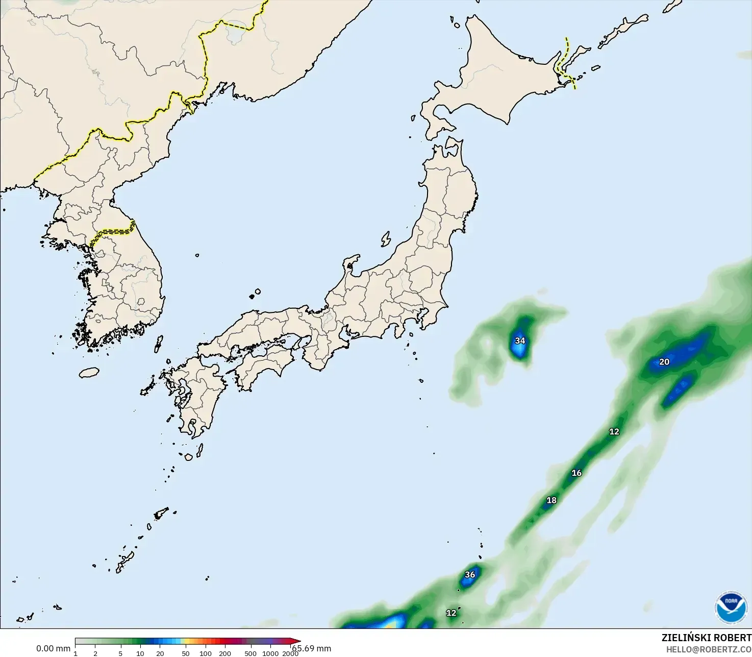 GFS modelo - Japón, Acumulación de precipitación