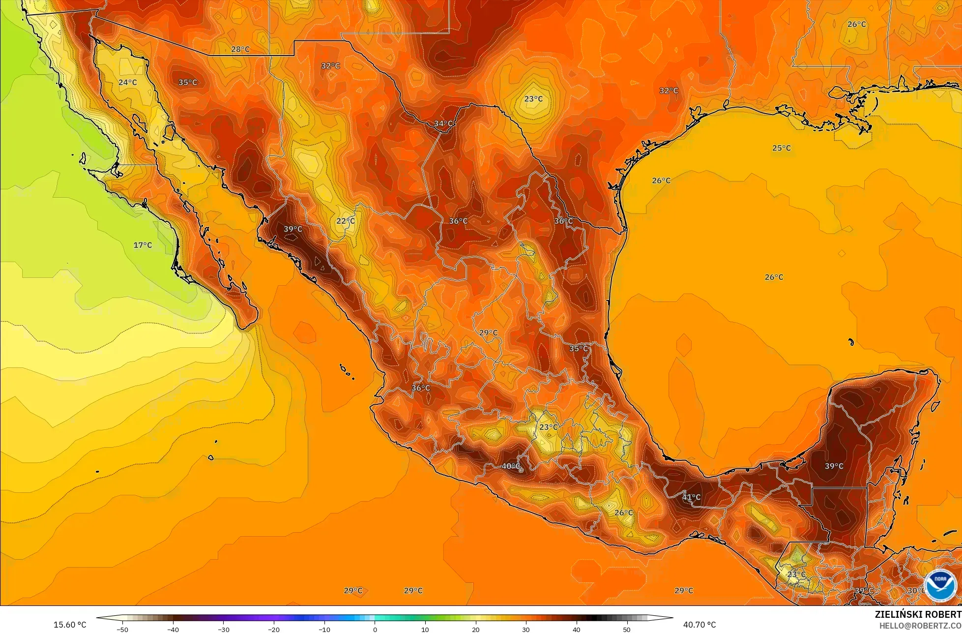 GFS modelo - México, Temperatura a 2 m