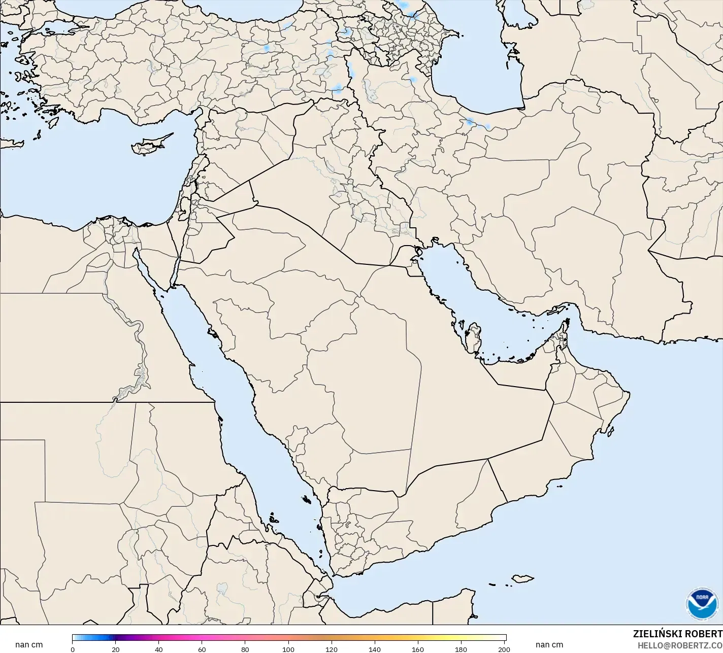 GFS modelo - Oriente Medio, Profundidad de nieve