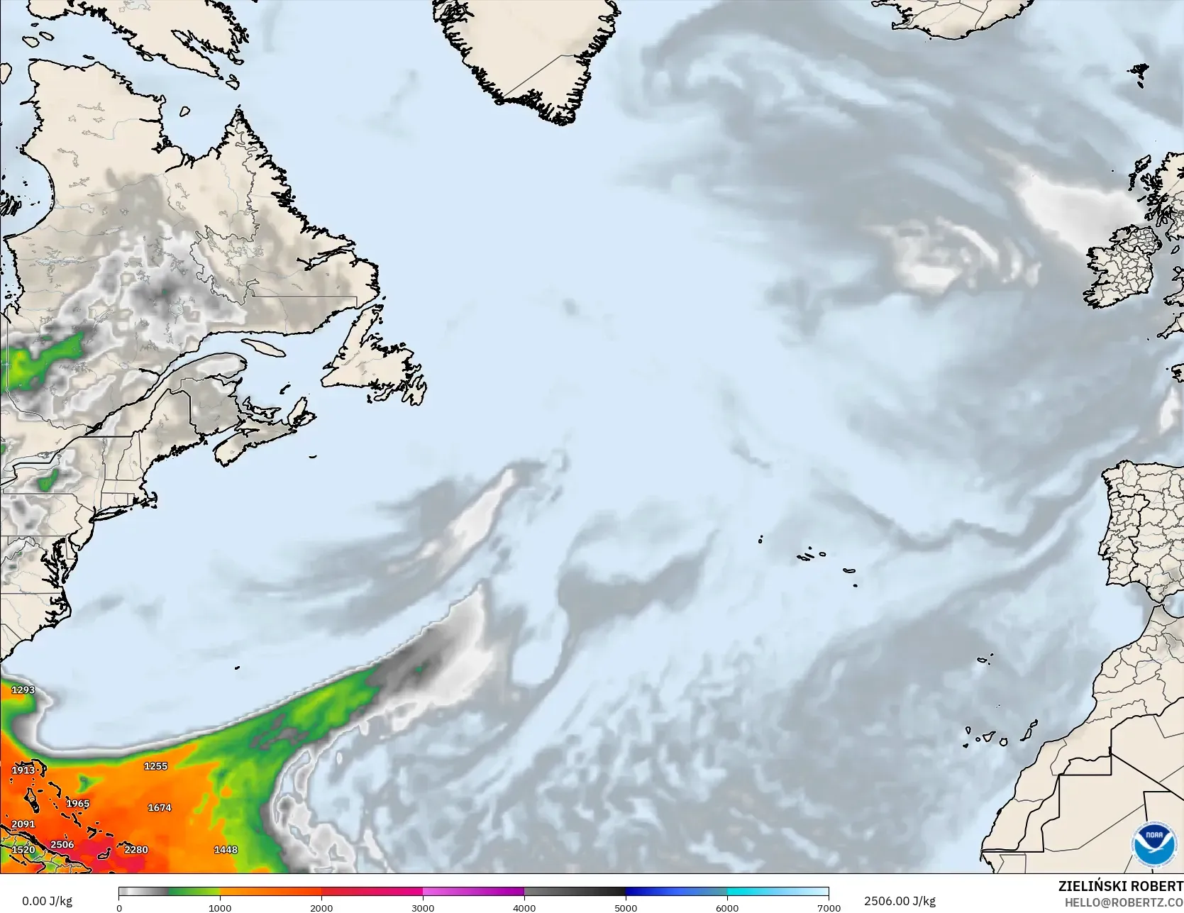 GFS modelo - Norte Atlántico, CAPE