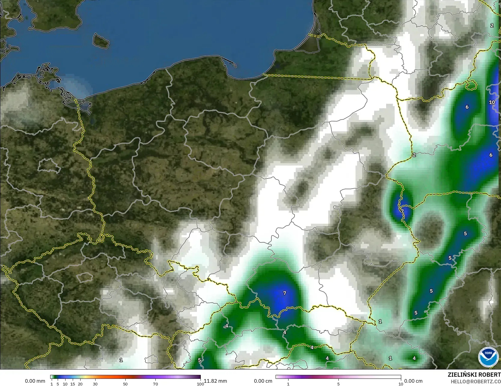 GFS modelo - Polonia, Precipitación, nubes y presión