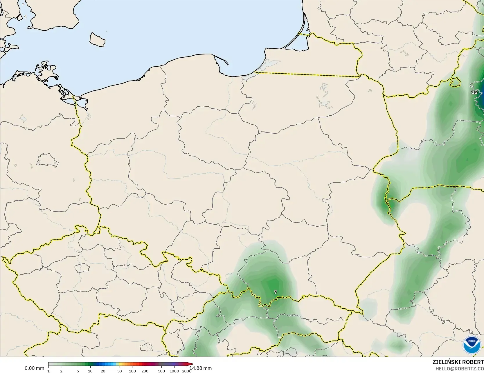 GFS modelo - Polonia, Acumulación de precipitación
