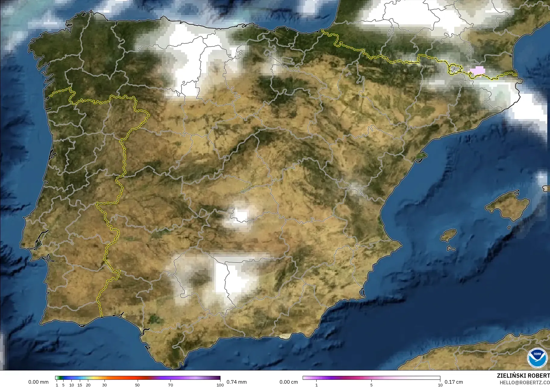 GFS modelo - España, Precipitación, nubes y presión